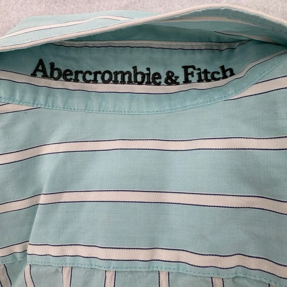 Abercrombie & Fitch Shirt Mens Medium Button Down‎ Muscle Fit Stripe LS Blue